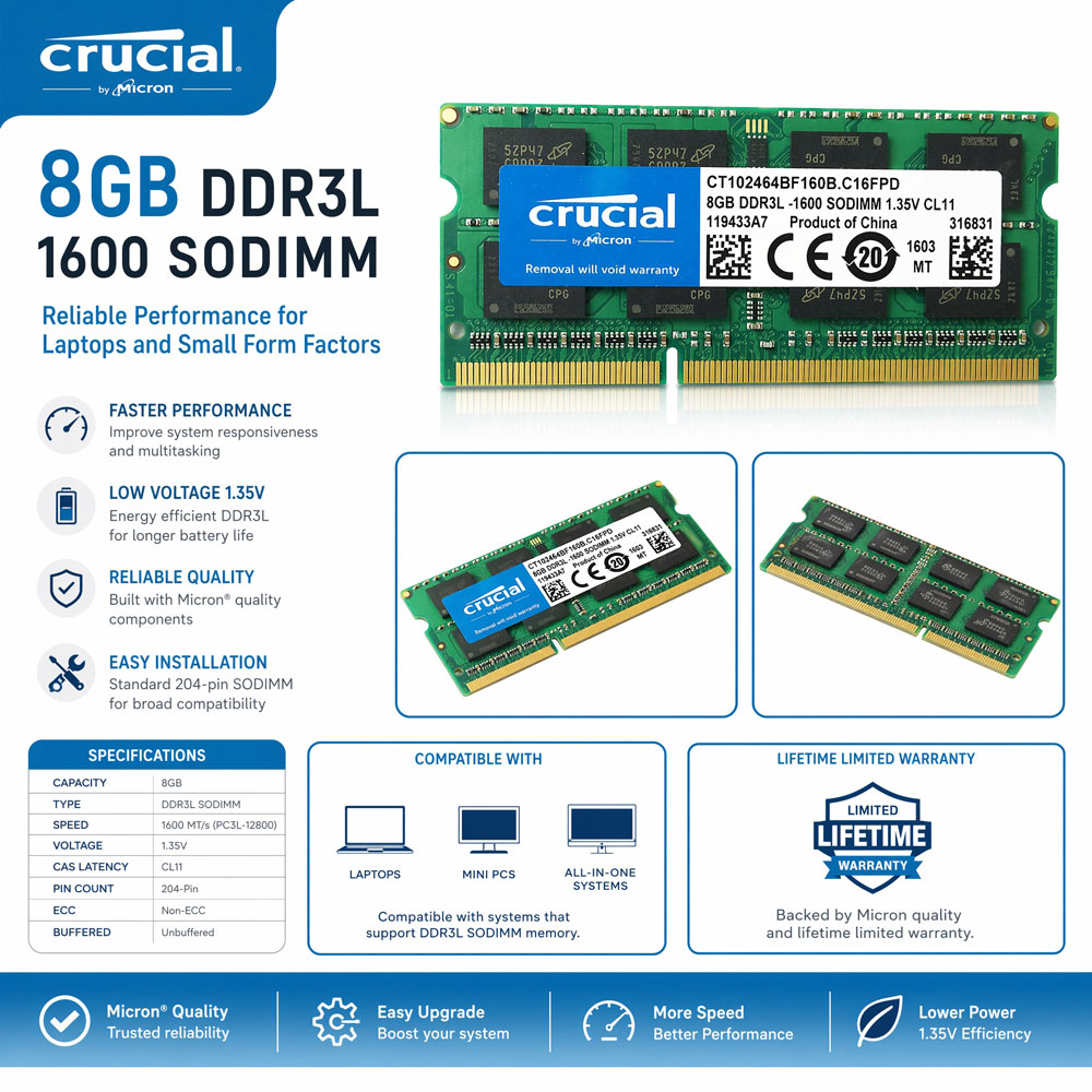 Khadas Vim4 8Gb - Crucial DDR3 DDR3L Laptop Memory RAM